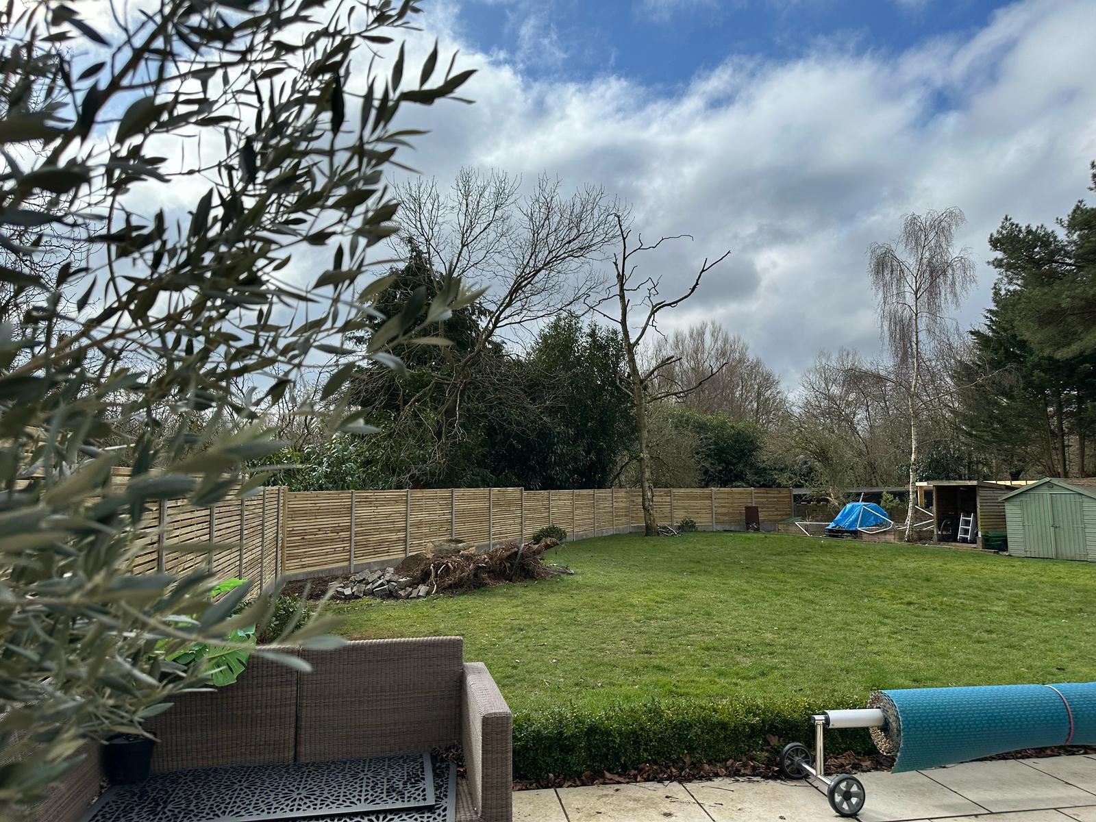 Slatted fencing across large garden